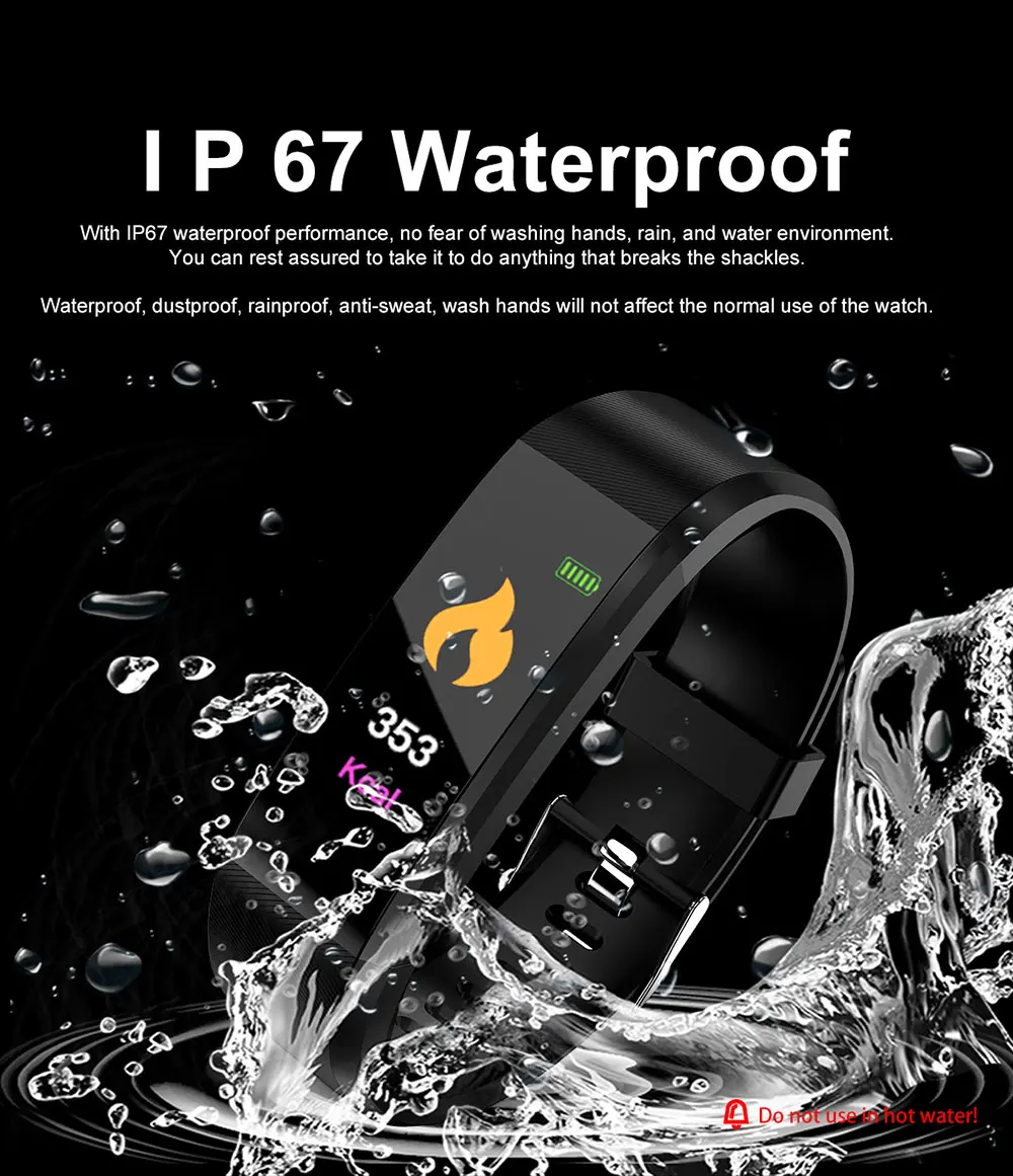 Smart Bracelet Watch 115 Plus Smart Wristband Fitness Tracker Waterproof Blood Pressure Heart Rate Monitor Smart Watch Women