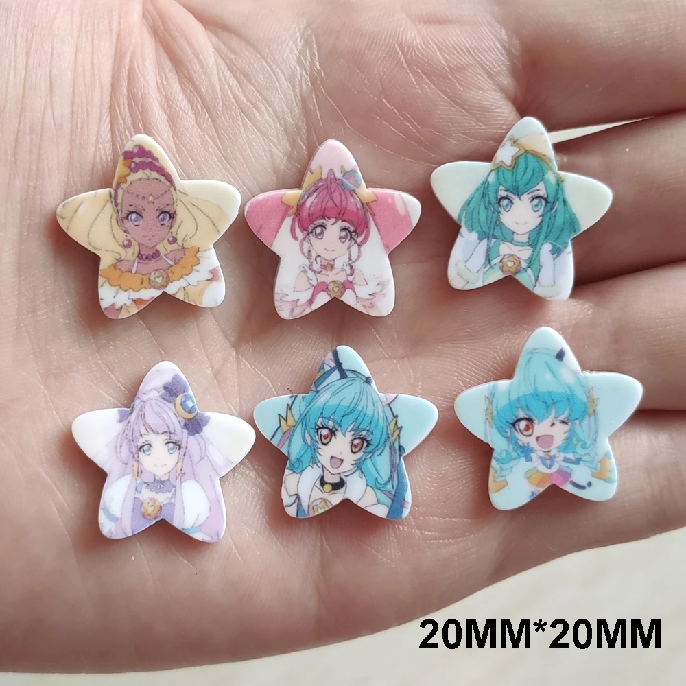 

60pcs 6 Styles Mix 20MM Star Shape Japan Cartoon Flatback Resin Cabochon Girl Planar Resin DIY Craft Embellishments Accessories