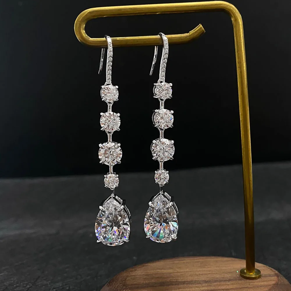 

Luxury 100% 925 Sterling Silver Sparkling Created Moissanita High Carbon Diamond Drop Dangle Earrings Fine Jewelry for Women