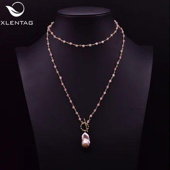 

XlentAg Angle Natural Freshwater Pearl Tassel Pendant Custom Necklace For Women Wedding Gift Of Love Luxury Boho Jewerly GN0216B