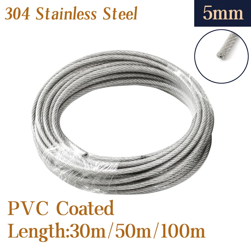 1meter 0.4mm-5mm PVC Coated 304 Stainless Steel Wire Rope Soft Fishing Lifting Cable Clothesline I.300981089