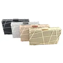 Металлический женский клатч Роскошная сумочка в полоску элегантная вечерняя сумочка