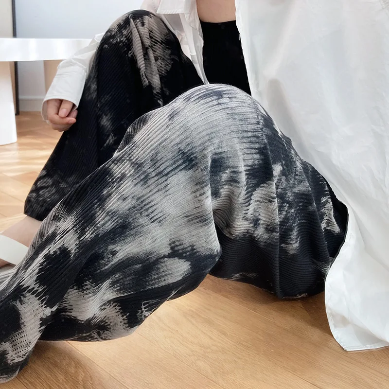 Autumn New Ink-wash Tie-dye Dizzy Drawstring Pants High Waist Straight Casual Mop Sports Pants For Women