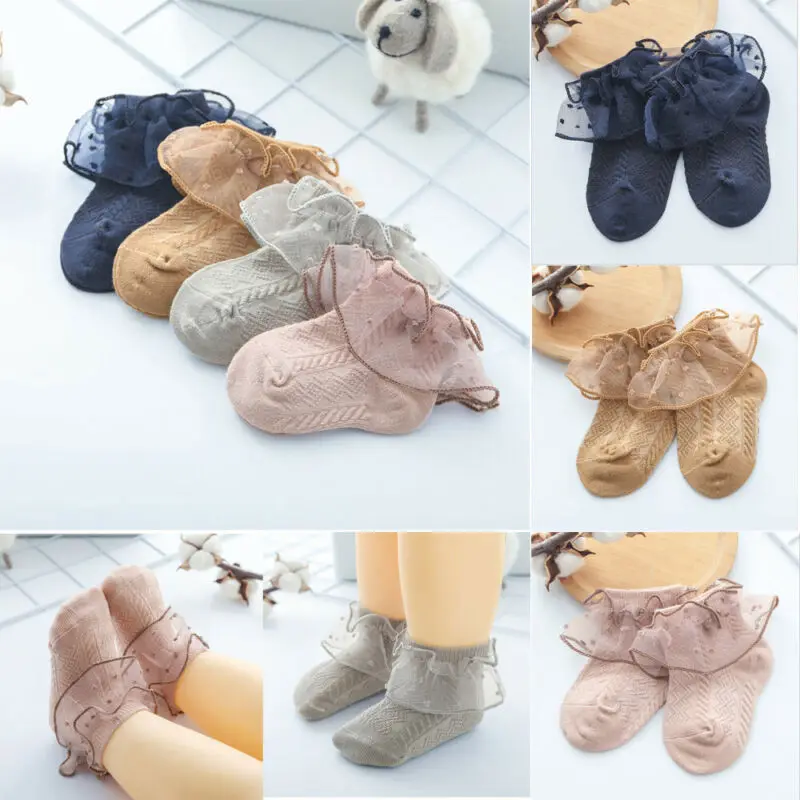 Милые кружевные носки принцессы с оборками для новорожденных девочек хлопковые школьные кружевные носки От 3 до 12 лет