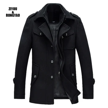 

Fleece Jacket Men Wool Coat Pockets Business casual Cloth Winter Cashmere Standing Collar Lapel Men's Winter Coat Plus Size