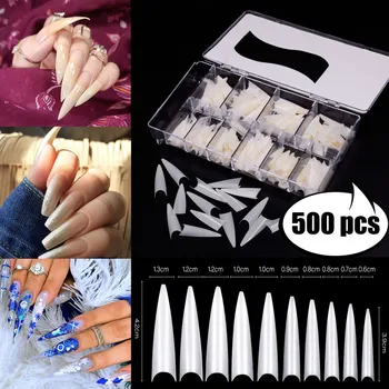 

500PCS Extra Long False Nail Tips Acrylic Gel Salon Half Cover Tip Nail Tools Fake Nails UV Gel Manicure Fake Nail Tips