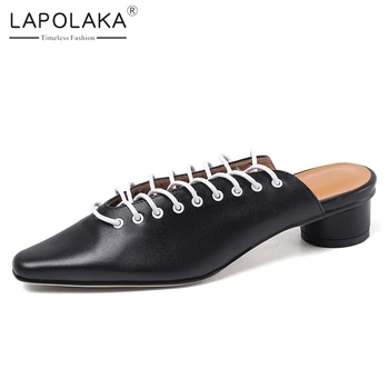 

Lapolaka New Design 2020 Genuine Cow Leather Strange Style Concise Pumps Woman Shoes Lace Up Summer Shoes Women Pumps Mules