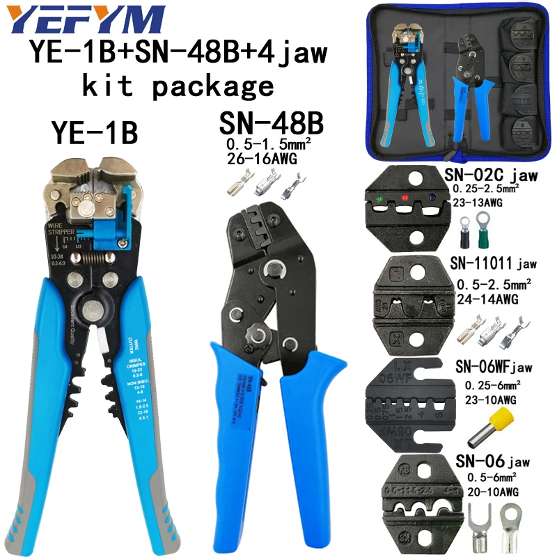 Комплект обжимные плоскогубцы SN-48B SN-28BS SN-2549 8 челюсти для 2,8 4,8 C3 XH2.54 3,96 2510 штекером с использованием/трубка/insuated терминал Электрический calmp инструменты - Цвет: SN-48B Y1B 4JAW KIT