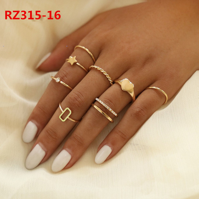Gold Ring Set Teen Girls Matching Rings for Women Anillos Jewelry Sets Bague Femme Ringen Bohemian Heart Rings Woman