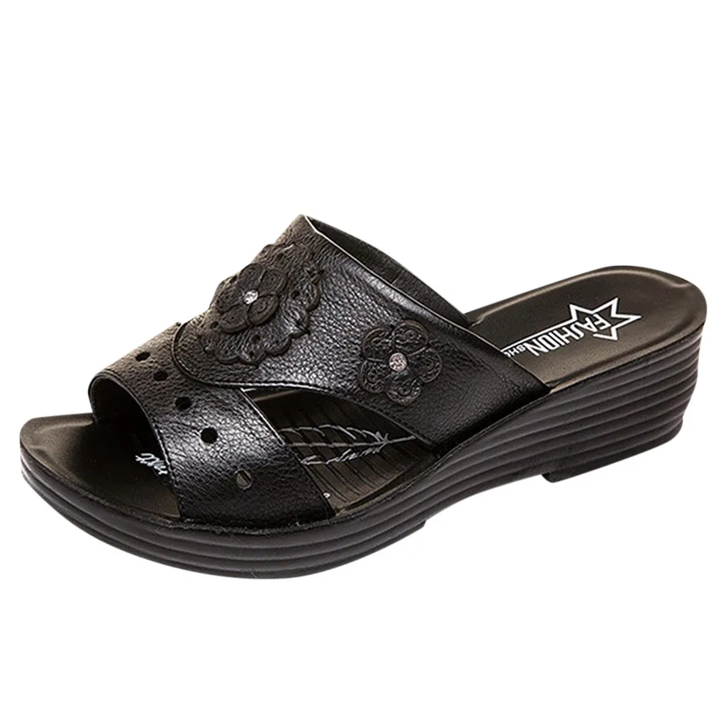 

Slip On Wedges Sandals Vintage Men Slippers Women's Fashioh Summer Solid Peep Toe Casual Wedge Platform Shoes Ladies Sandals