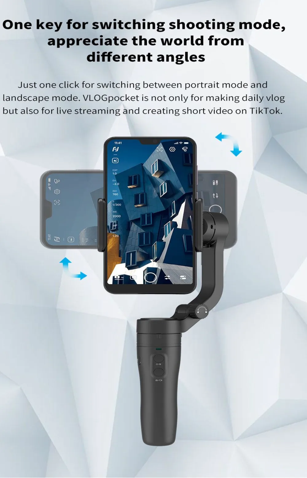 Feiyutech Vlog Pocket Foldable Phone Gimbal 3-Axis Handle Gimbal Stabilizer For iPhone, Huawei, Samsung One Plus Smartphone