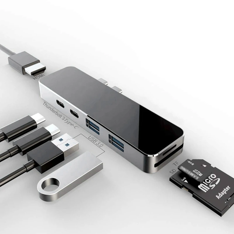 USB C концентратор type C Thunderbolt 3 док-станция 7 в 1 USB-C адаптер с USB 3,0 портами TF слот Micro-SD карта для Mac Book Pro