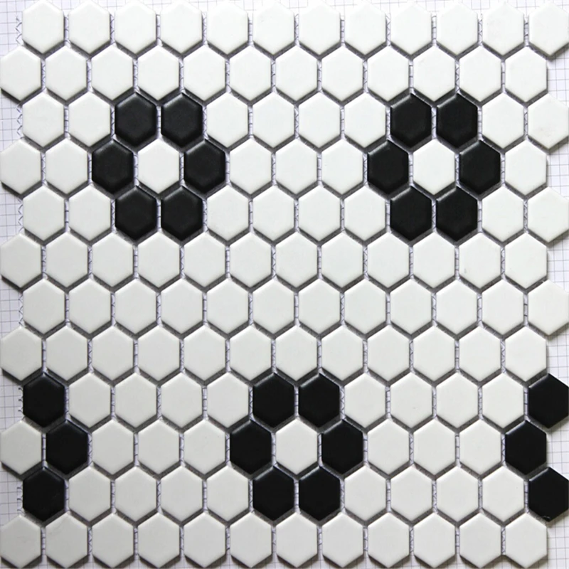 

Nordic Porcelain Glossy Matte Hexagon Black White Ceramic mosaic tile kitchen backsplash bathroom pool wall floor tiles 23 mm