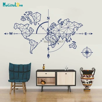 

World Mape Compass Large Size Travel Decor Adventure Exploration Global Earth Wall Art Classroom Stickers BA904