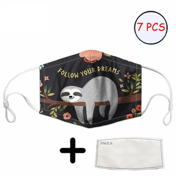 

THIKIN Lazy Sloth Pattern Kids Mask Son Goku Saiyan Children Boys Face Mask Breathable Mask Kawaii Cartoon 7pcs Filters Masks