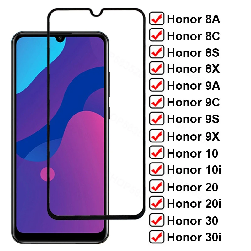 9H Full Tempered Glass For Huawei Honor 10 20 30 Lite 10i 20i 30i Screen Protector 8A 8C 8S 8X 9A 9C 9S 9X Protective Glas Film phone tempered glass