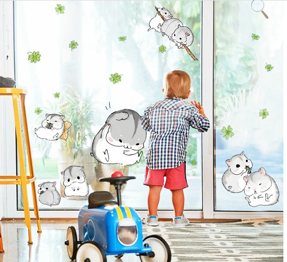 Cartoon Lovely Hamsters DIY Removable Wall Stickers for Kids Room Nursery Living Room Decor Mural Decal MJ7014