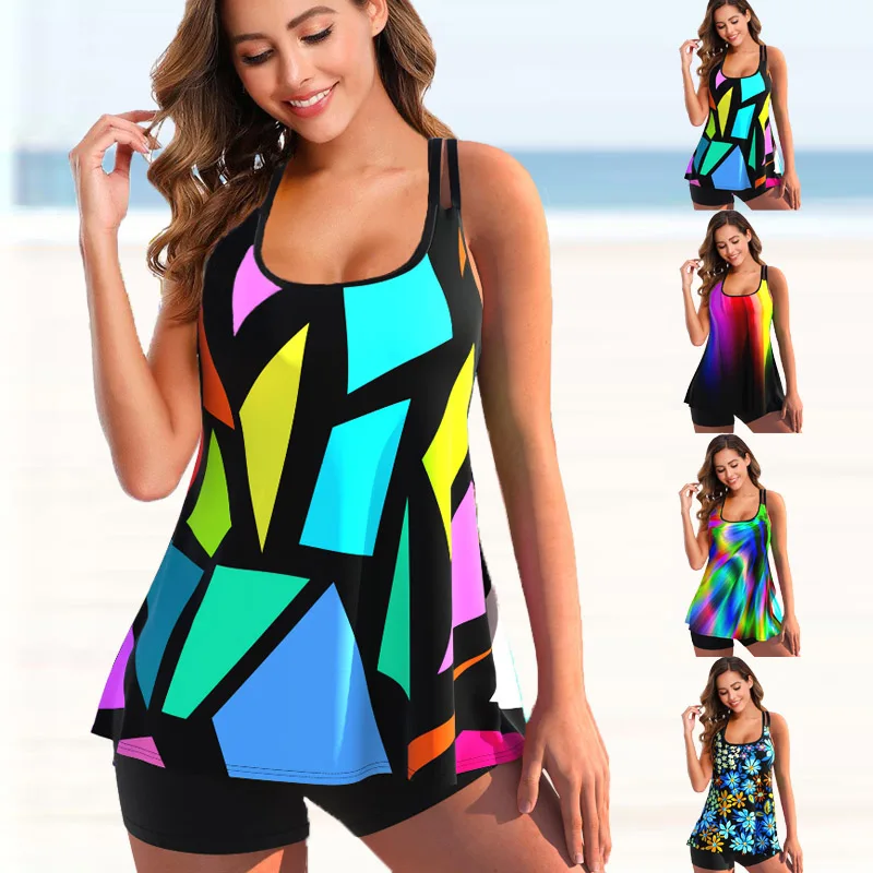 New Women Plus Size Sexy Tankini Monokini Swimwear Bathing Suit Two Pieces Swimsuits Fashion Printed Tankinis Summer Beachwwear plus size 4xl women halter high waist bikini sets sexy femme push up two pieces swimwear leaf print swimsuits large size biquini