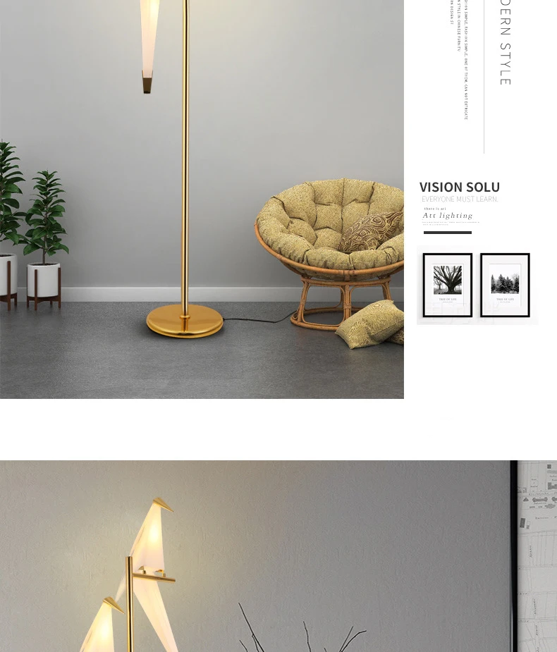 Креативная светодиодная птичья бумажная напольная лампа для домашнего декора, Современная Золотая стоящая лампа для гостиной, скандинавского кабинета, для чтения, прикроватные напольные светильники