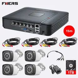 FUERS 4 шт. 4MP 4CH AHD dvr cctv камера 1080P открытый видео рекордер P2P 4 канального наблюдения домашняя охранная сигнализация комплекты