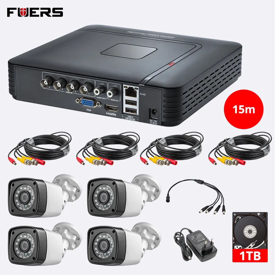 FUERS 4 шт. 4MP 4CH AHD DVR CCTV камера 1080P открытый видео рекордер P2P канала наблюдения