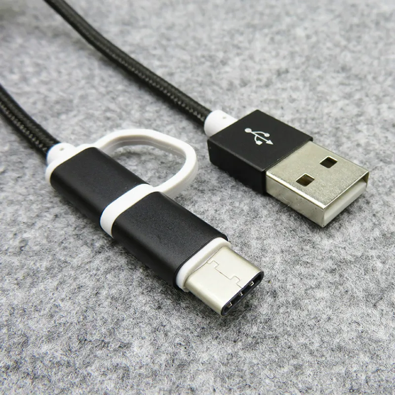 2 в 1 USB кабель type C Micro USB кабель для быстрой зарядки многофункциональный USB C нейлоновая оплетка для samsung 9 Android кабели для мобильных телефонов
