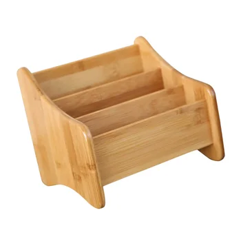 

Bamboo Remote Control Storage Box Three Grids Multi-Function Desk Remote Control Holder Cosmetic Organizer for Home Office (Medi
