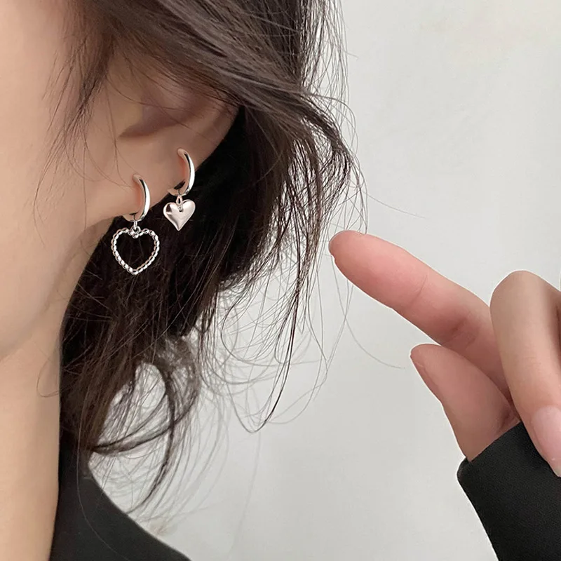 Pendientes de plata de ley 925 con colgante de corazón asimétrico, joyería de fiesta, accesorios eh1074