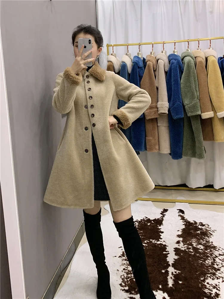 Модная уличная одежда длинная Parka100% сплетенная шерсть плюшевый полярный флис медведь плюшевая верхняя одежда зимняя куртка женская шуба из натурального меха