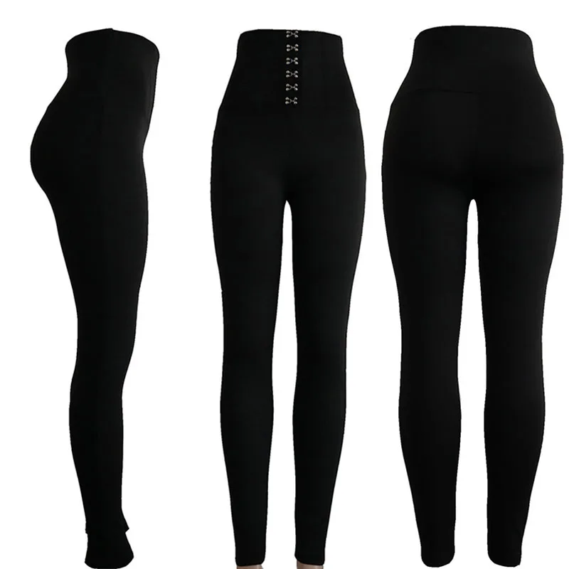 ladies autumn and winter new black high waist button hip breathable casual fashion simple leggings trousers sweatpants