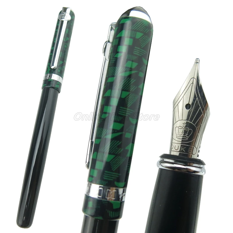Duke 962 Green Checked Cap Pattern Medium Nib Fountain Pen Professional School Office Stationery Writing Tool Pen Gift