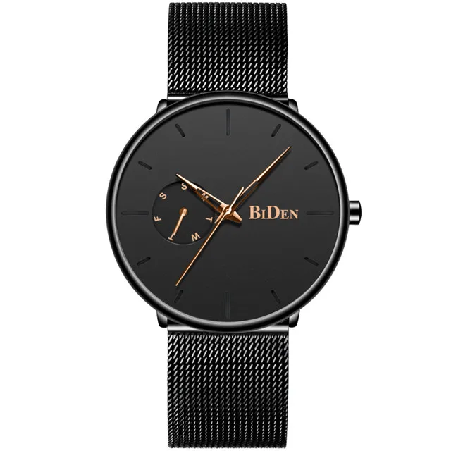 Color 3 Reloj Hombre BIDEN Top Brand Luxury Men Watches Waterproof Ultra Thin Date Wrist Watch Male Mesh Strap Casual Quartz Clock - Цвет: Color 3