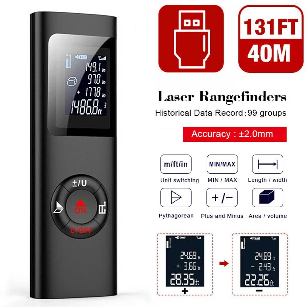 Портативный лазерный дальномер с USB-зарядкой 40 м | Инструменты