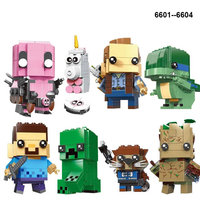 Cute Doll Mini Block Steve Creeper Bircks Owen Bule  Gwenpool Building Blocks Kit Cute Robot Doll Gift for Children 6601-6604 1
