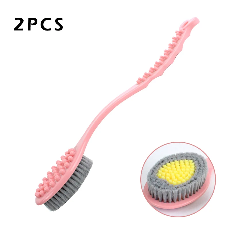2Pcs Body Massage Bath Brush with Long Handle Body Cleaning Anti Skid Hanging Back Scrubber JS21