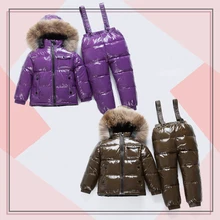 Детский пуховик зимний спортивный костюм для сноуборда с капюшоном для девочек теплая одежда для маленьких мальчиков, комплект пальто, лыжная одежда, ветрозащитная