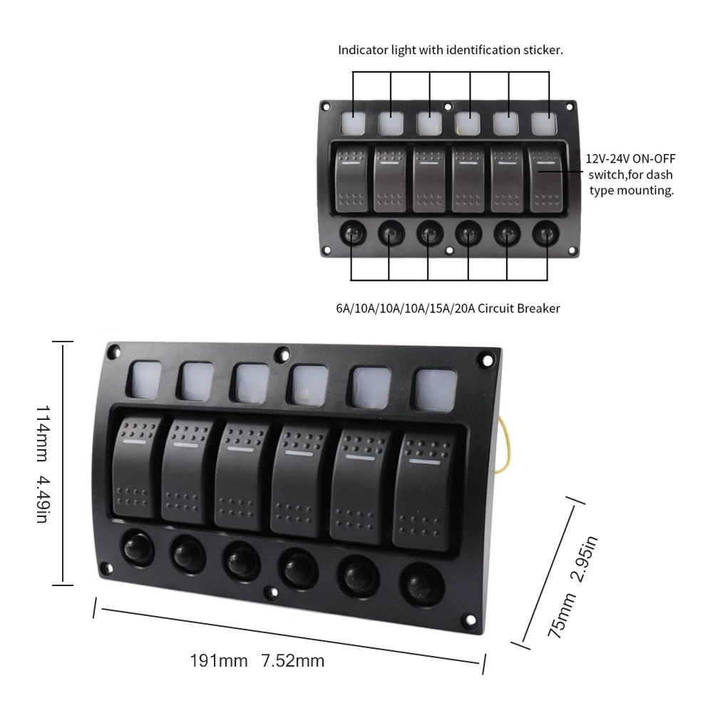 IZTOSS 12 V-24 V DC 6 Gang красный светодиодный переключатель кулисный переключатель Панель с Водонепроницаемый автомат защити цепи для автомобиля морской лодки RV