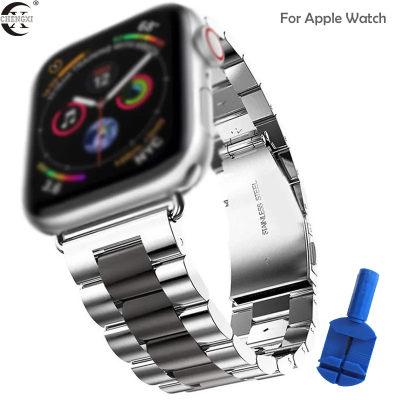 Ремешок, ремешок из нержавеющей стали Apple Watch 42 мм 38 мм 1 2 3 4 двойной цвет металлический браслет для iWatch серии 4 5 44 мм 40 мм аксессуары
