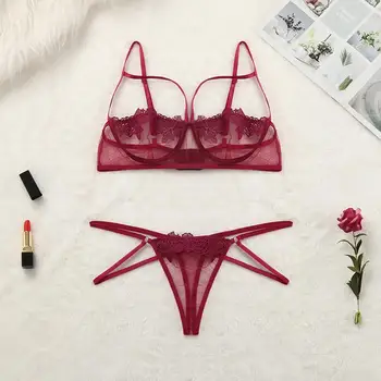 

Bra G-String Garter Suit Womens Sexy Lingerie Lace Top Bra Set Lace Hollow Openwork Lady Thong Underwear Set Erotic Lingerie