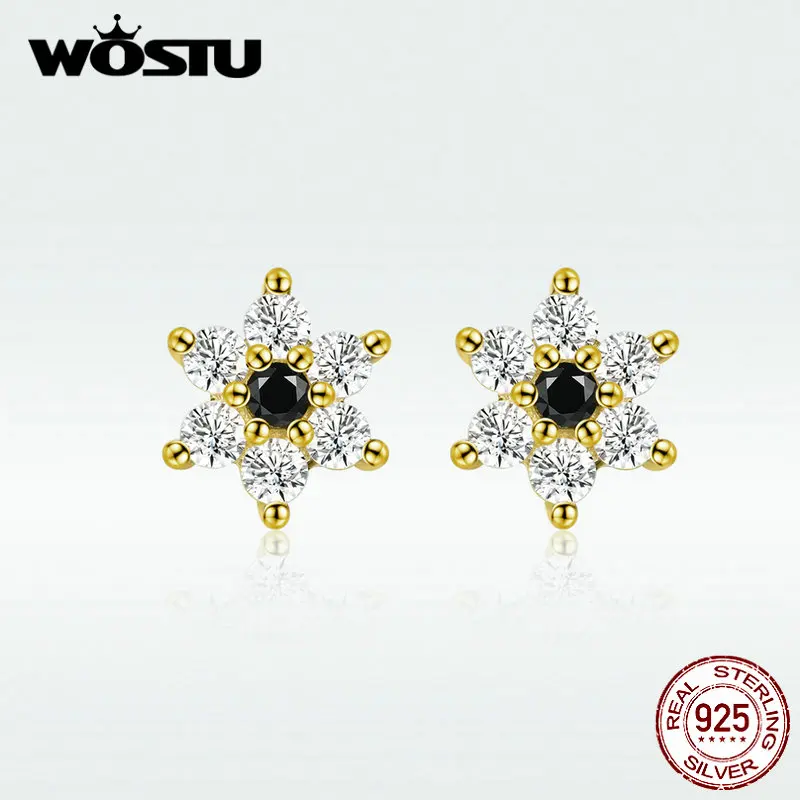 WOSTU Real 925 Sterling Silver Flower Delicate Stud Earrings For Women Wedding Zircon Small Earrings Luxury Jewelry DXE708