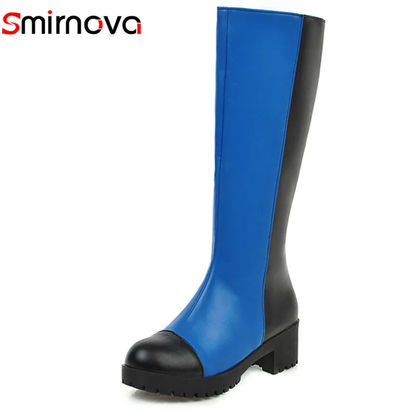 Smirnova/ горячая распродажа; сапоги до колена; женские разноцветные сапоги на платформе с квадратным каблуком и круглым носком; сезон осень-зима; модная женская обувь