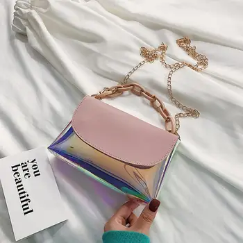 

Women Chain Crossbody Bag Fashion Laser Leather Girls Small Shoulder Shoulder Crossbody Handbag
