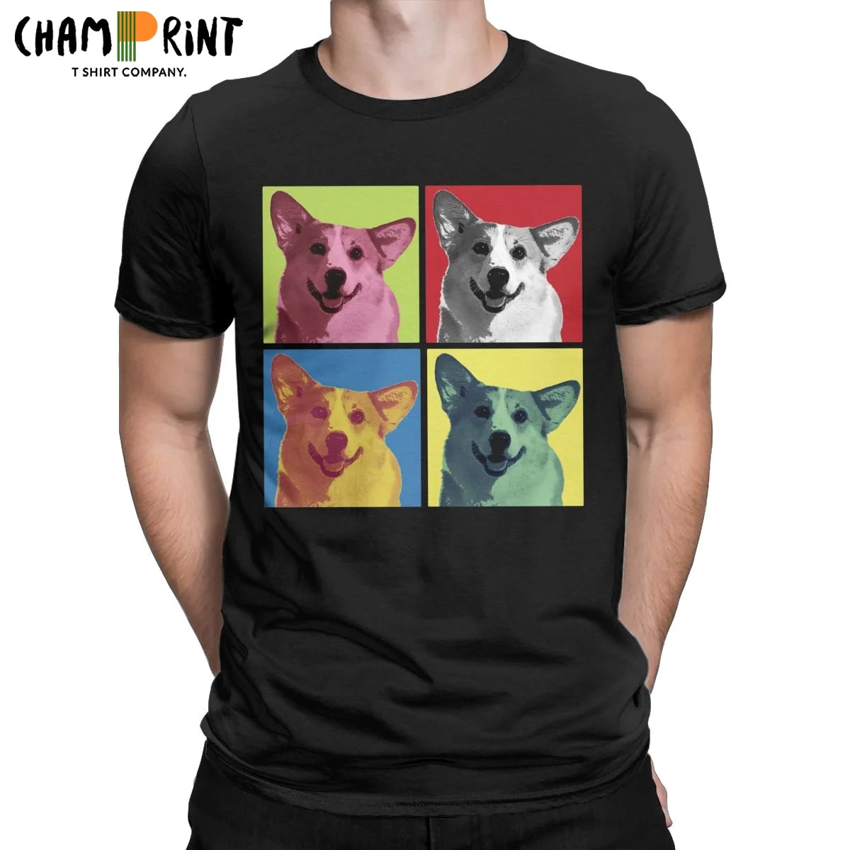 

Pop Art Corgi Men's T Shirts Dog Animal Casual Tee Shirt Short Sleeve Round Collar T-Shirts Cotton Big Size Tops