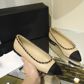

2020 New Gold Chain Spring Women Flats Casual Shoes Mixed Color Pointed Toe Shallow Ladies Loafers Woman Shoes Zapatillas Mujer