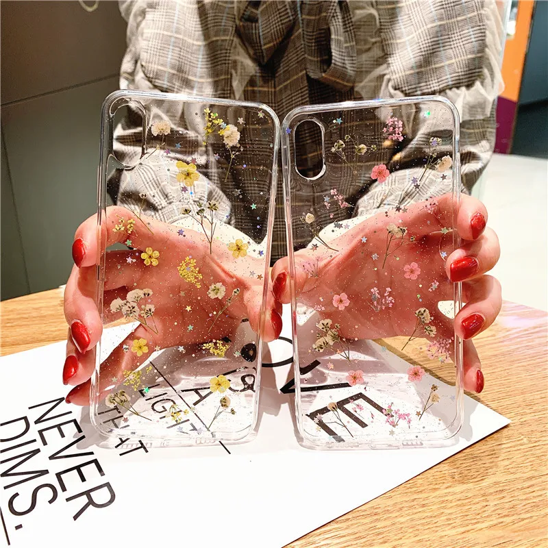 Настоящие сушеные прессованные цветы для мобильного телефона чехлы iPhone 12 Pro Max X XS