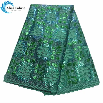 

Latest 5 Yards/pcs Green Color Embroidery Lace Fabrics 2019 Best Popular French Tulle Lace Fabrics With Sequins For Women Dress