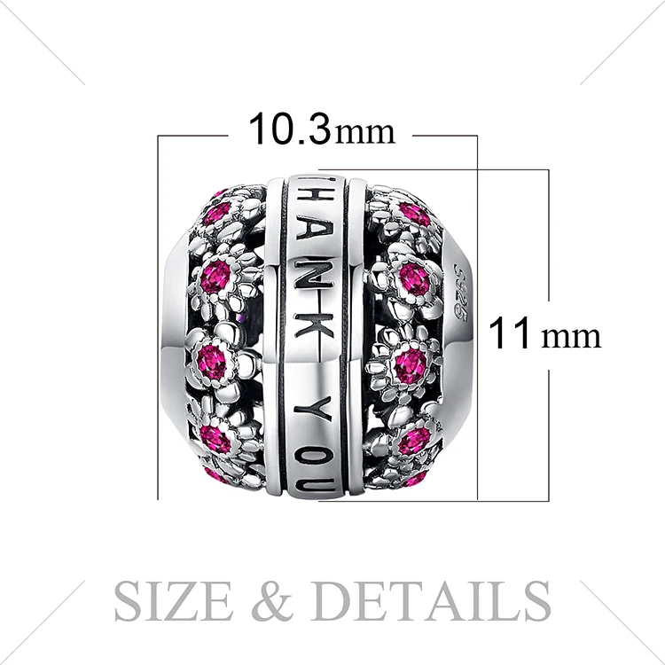 JewelryPalace 925 пробы серебро создания Ruby цветок ромашка спасибо Шарм бисер Fit Браслеты для Для женщин Fine Jewelry подарки