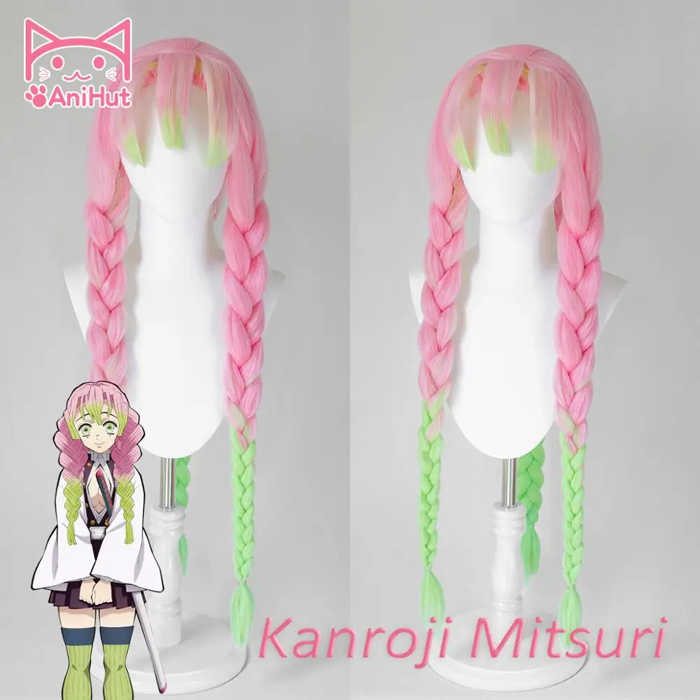 

AniHut Kanroji Mitsuri Wig Kimetsu no Yaiba Demon Slayer Cosplay 80cm Pink Synthetic Heat Resistant Hair Kanroji Mitsuri Cosplay
