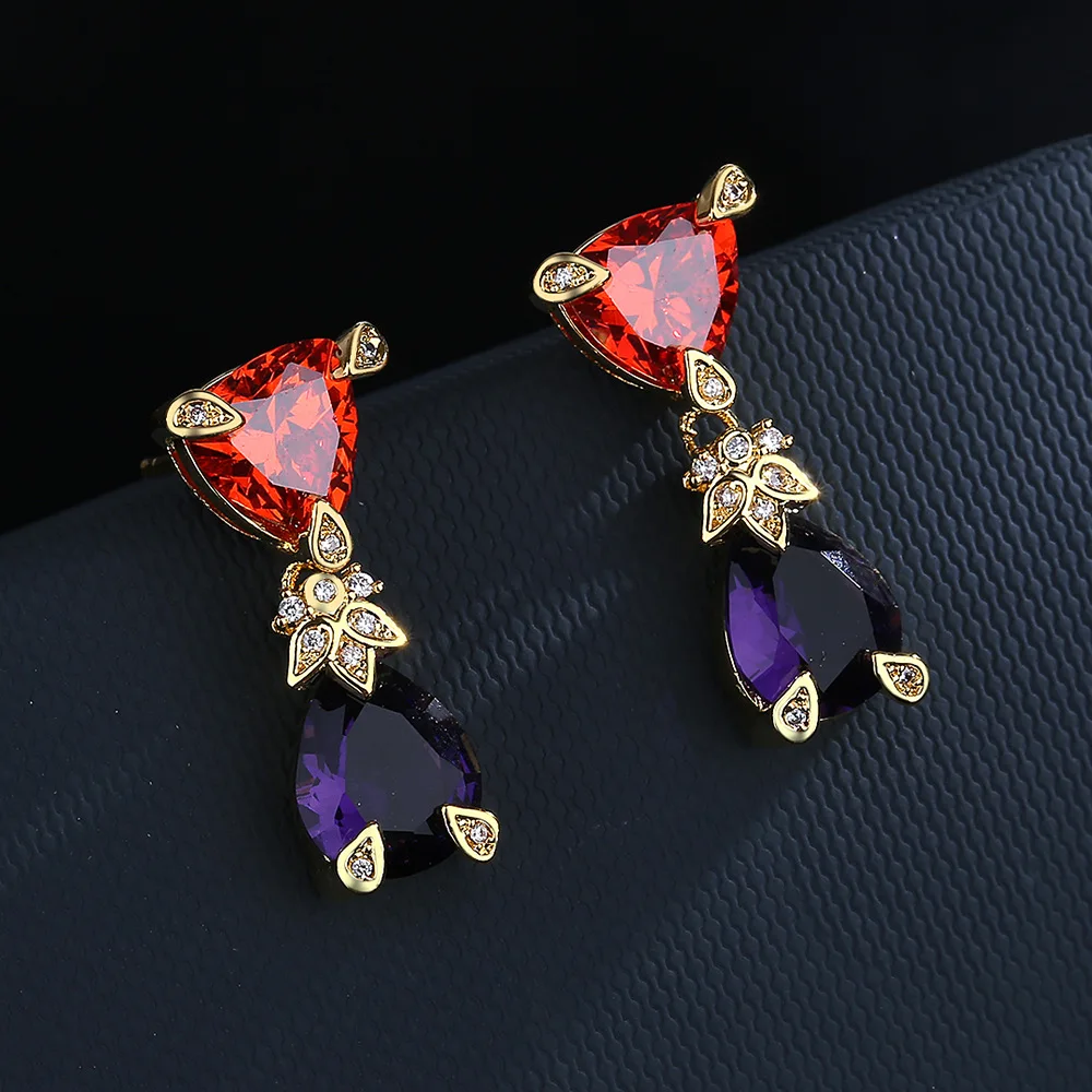 

Exquisite Love Rose Long Earring For Women S925 Silver Purple Diamond Flowers Engagement Christmas Gift Jewelry Wholesale