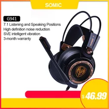 Игровые наушники Somic G941 USB 7.1 Виртуальный объемный звук Игровая гарнитура Наушники с микрофоном Стерео басовые вибрации для ПК наушники игровые наушники